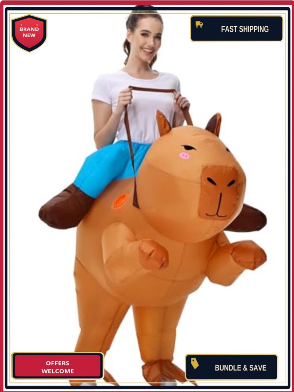 Inflatable Capybara Adult Costume Blow Up Halloween Funny Ride On